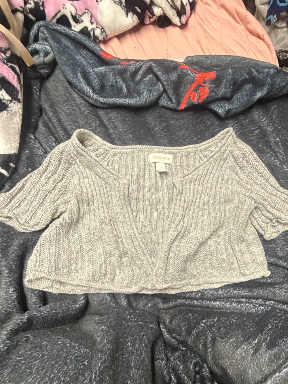 Limited Too Light Gray Ribbed Cropped Cardigan